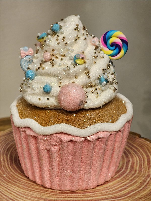 CUPCAKE ROSA E BRANCO 16CM