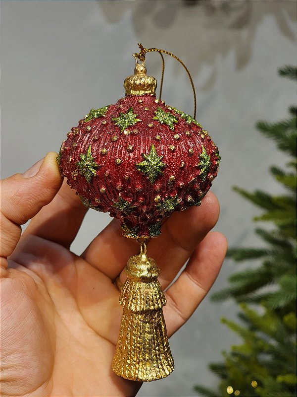 PENDENTE BOLA EM RESINA VERMELHO E VERDE