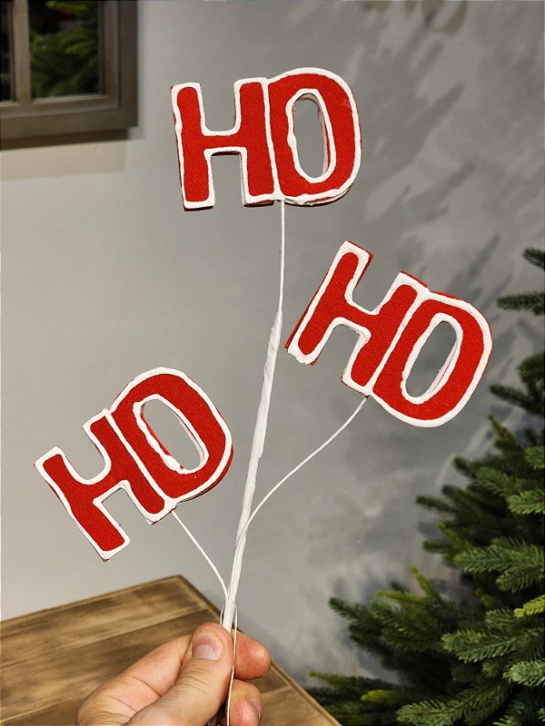 GALHO DECORATIVO HO HO HO VERMELHO 50CM