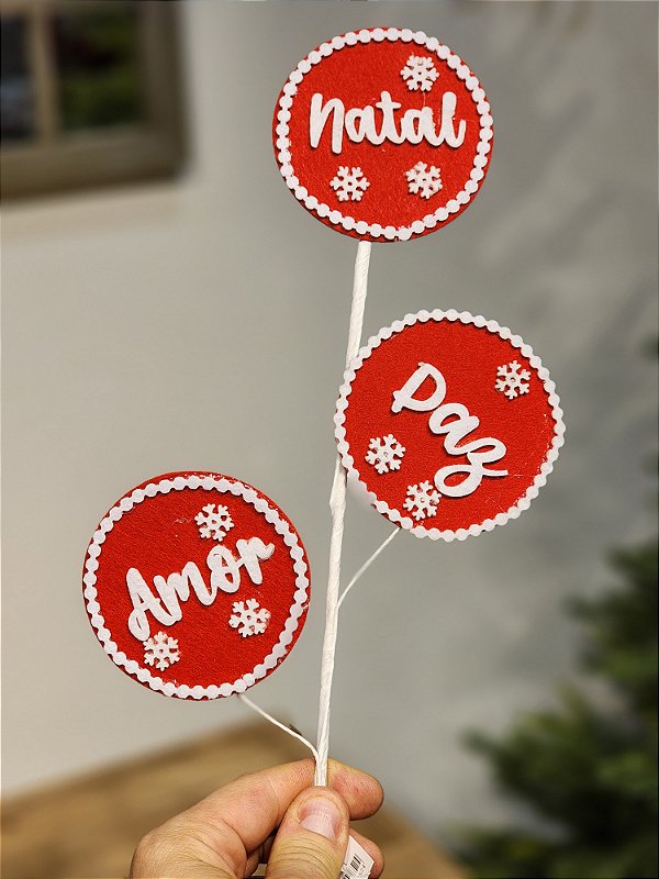 GALHO DECORATIVO VERMELHO E BRANCO 50CM
