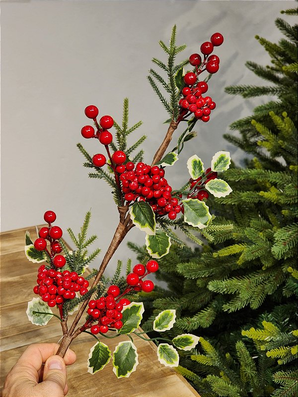 GALHO DECORATIVO BERRY VERMELHO 66CM