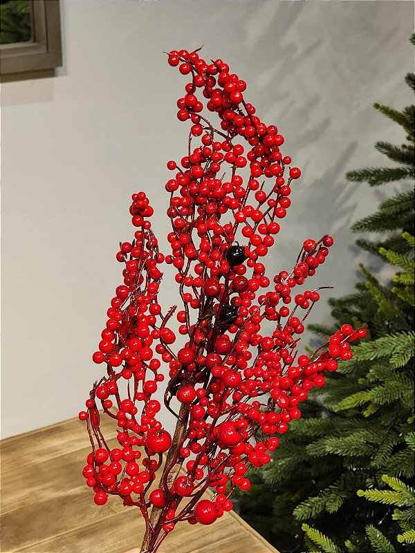 GALHO DECORATIVO BERRY VERMELHO 70CM