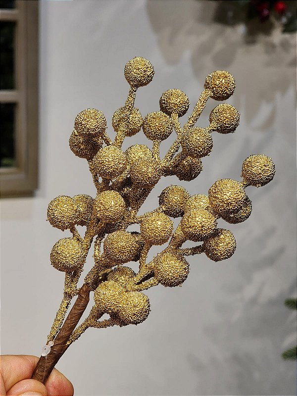 GALHO DECORATIVO BERRY DOURADO MATTE 25CM