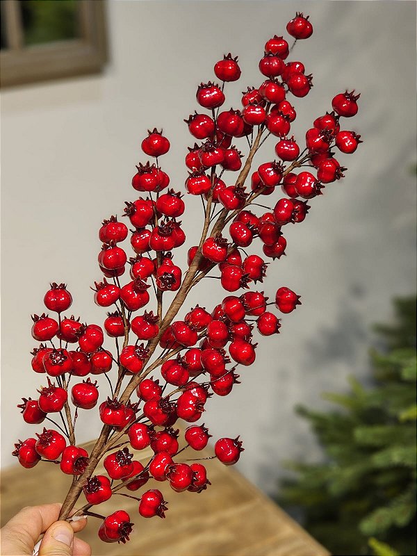 GALHO DECORATIVO ARAMADO MINI ROMÃ VERMELHO 75CM