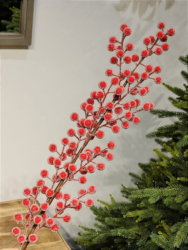GALHO DECORATIVO BERRY FLOCKED VERMELHO 75CM