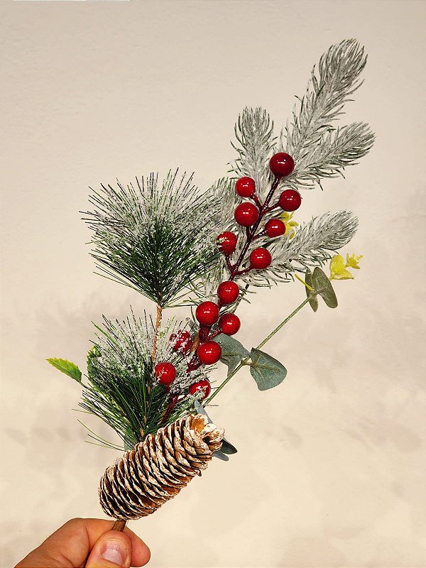 GALHO DECORATIVO BERRY COM FOLHAS 50CM