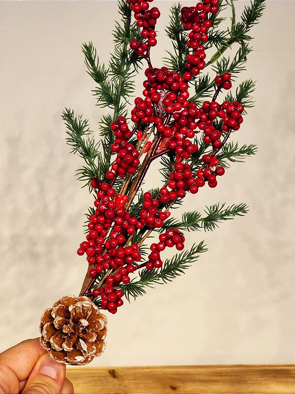 GALHO DECORATIVO BERRY E FOLHAS 50CM