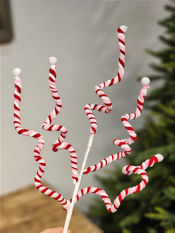 GALHO DECORATIVO CANDY CANNE VERMELHO E ROSA 63CM