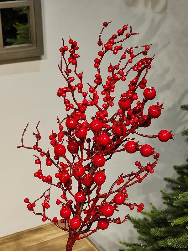 GALHO DECORATIVO BERRY VERMELHO 60CM