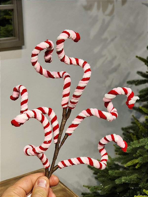 GALHO DECORATIVO CANDY CANNE VERMELHO E ROSA 56CM