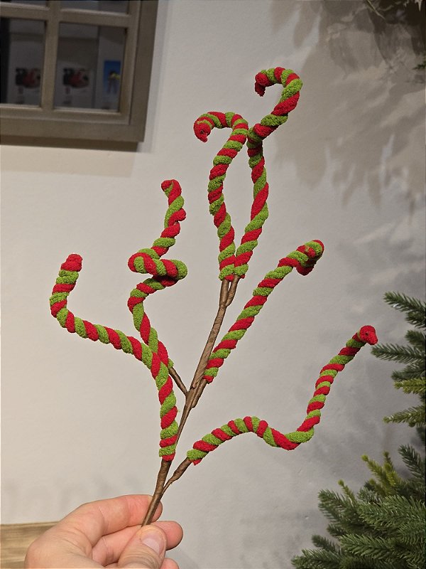 GALHO DECORATIVO CANDY CANNE VERMELHO E VERDE 43CM