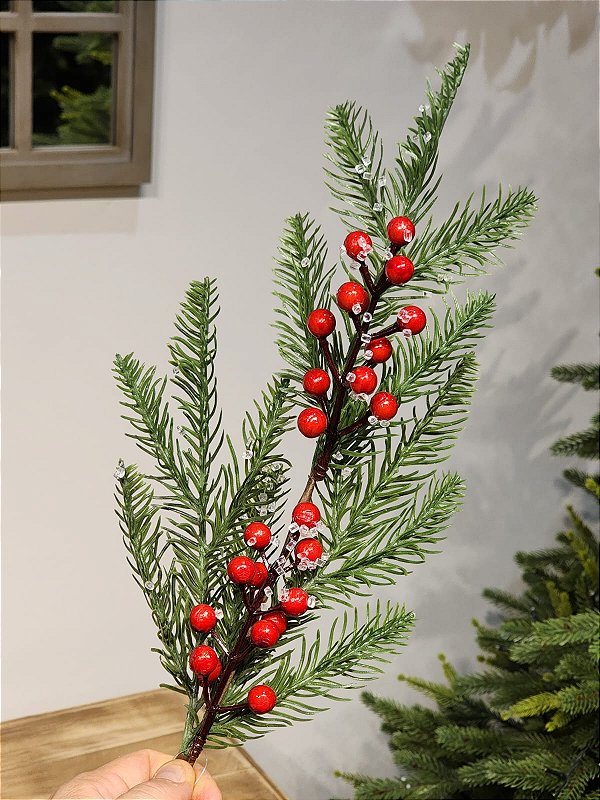 GALHO DECORATIVO BERRY COM FOLHAGEM 59CM