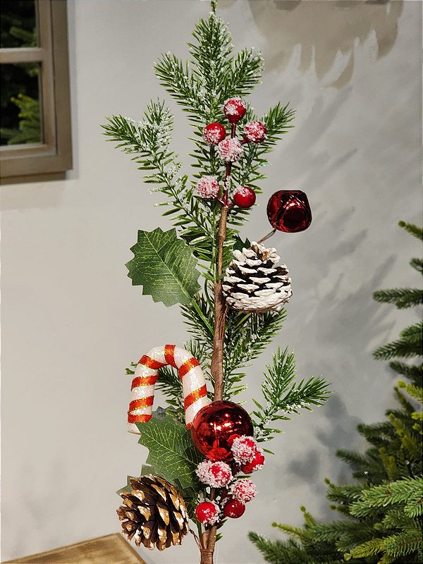 GALHO DECORATIVO CANDY CANNE COM BERRY, PINHA E GUIZO 71CM