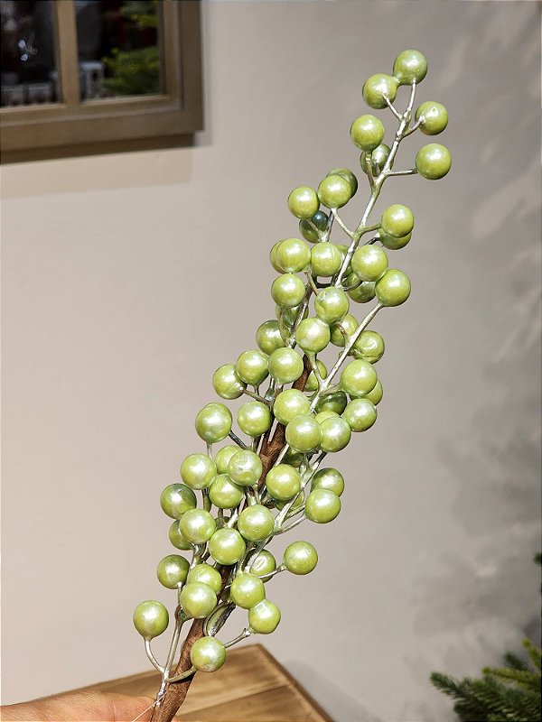 GALHO DECORATIVO PEROLADO VERDE 45CM