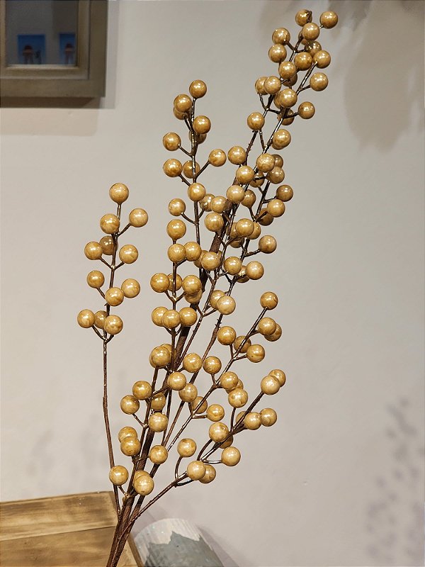 GALHO DECORATIVO BERRY PEROLADO BEGE 58CM