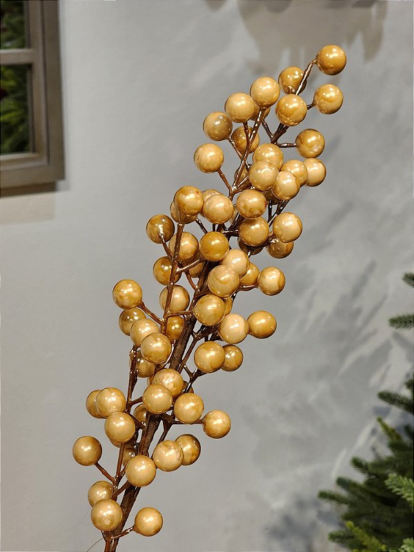 GALHO DECORATIVO BERRY PEROLADO BEGE 45CM