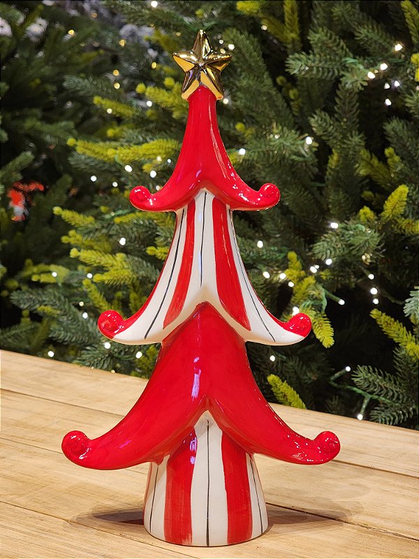 ÁRVORE DECORATIVA VERMELHO E BRANCO 30,8CM