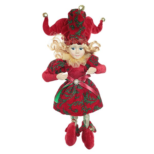 BONECO PIERROT VERMELHO E VERDE 45CM