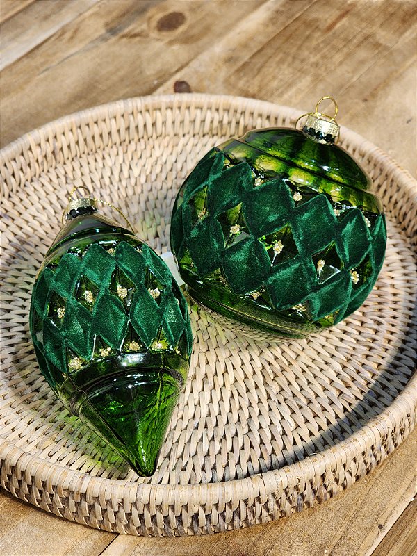 PENDENTE ORNAMENTOS DE VIDRO VERDE 10CM C/ 2 UNIDS