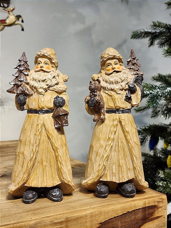 DUPLA DE PAPAI NOEL EM RESINA NATURAL 25CM