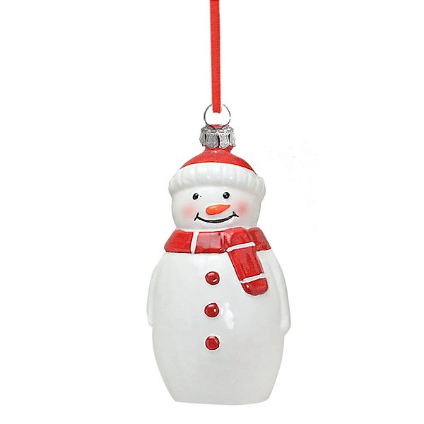 PENDENTE ORNAMENTO BONECO DE NEVE VERMELHO E BRANCO 12,5CM