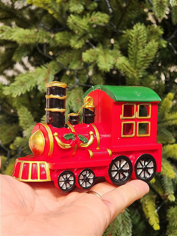 PENDENTE ORNAMENTO TRENZINHO VERMELHO E VERDE 10CM