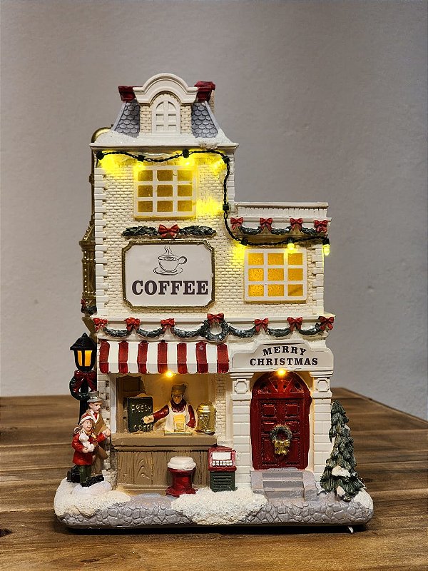 CASA NATALINA MUSICAL COM LUZ EM RESINA 28,5CM