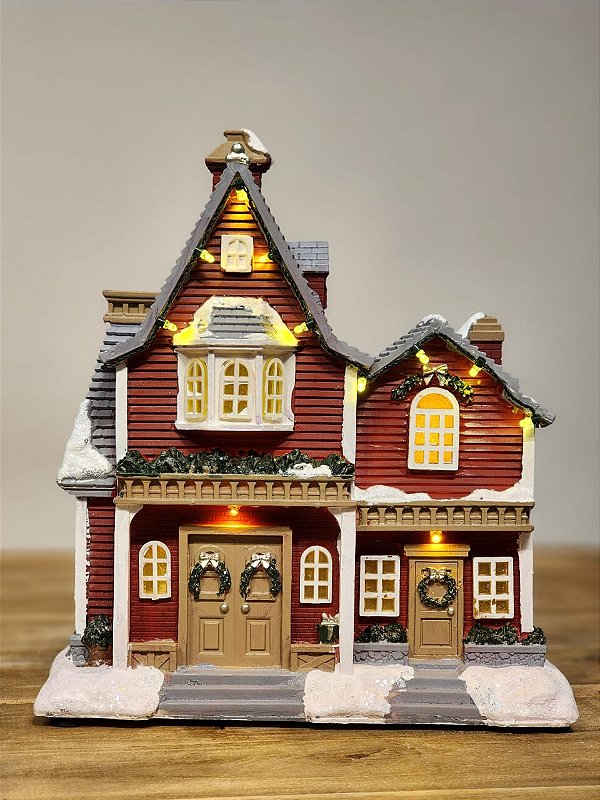 CASA NATALINA MUSICAL COM LUZ EM RESINA 28,5CM