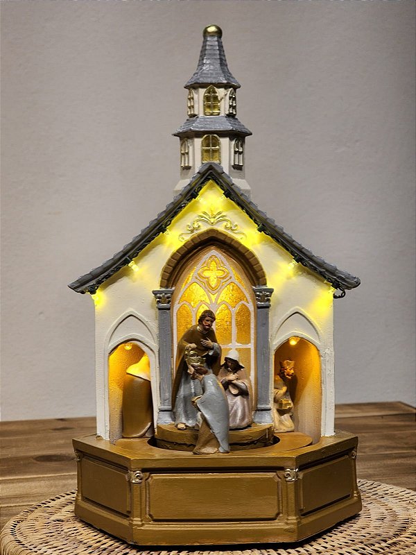 CENÁRIO NATALINO PRESÉPIO COM LUZ E MOVIMENTO EM RESINA 30CM