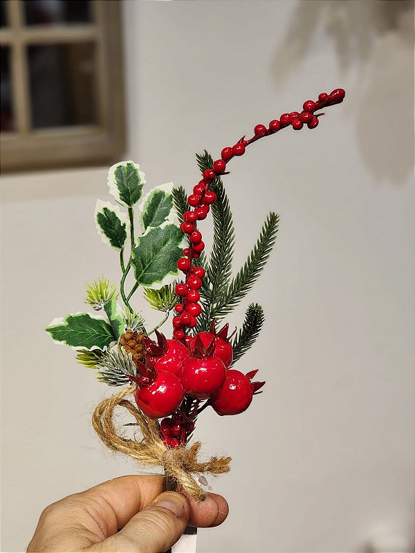 GALHO DECORATIVO BERRY VERMELHO 28CM