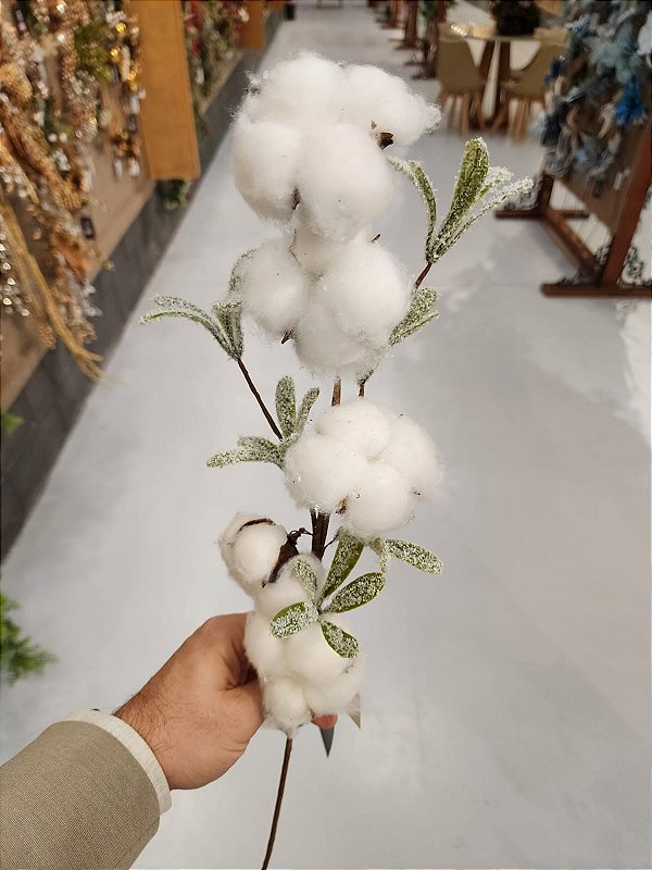 GALHO DECORATIVO BOTÃO DE ALGODÃO 62CM
