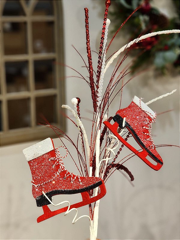 GALHO DECORATIVO BRANCO E VERMELHO 60CM