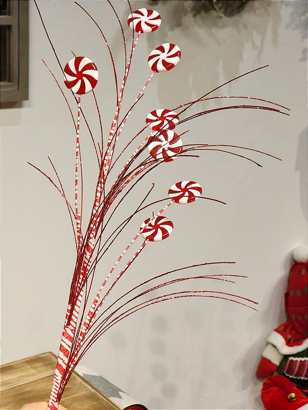 GALHO DECORATIVO BRANCO E VERMELHO 83CM