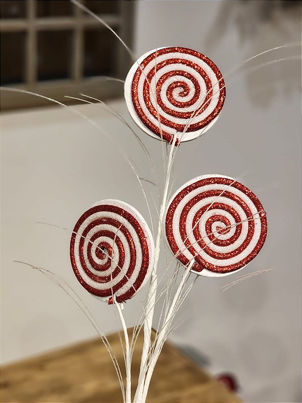 GALHO DECORATIVO BRANCO E VERMELHO 78CM