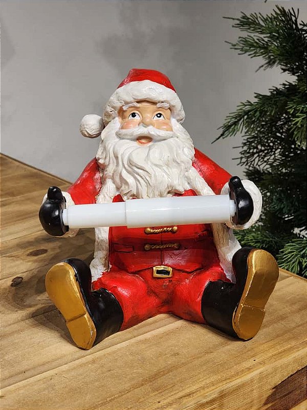 PAPAI NOEL EM RESINA COM SUPORTE DE PAPEL HIGIÊNICO