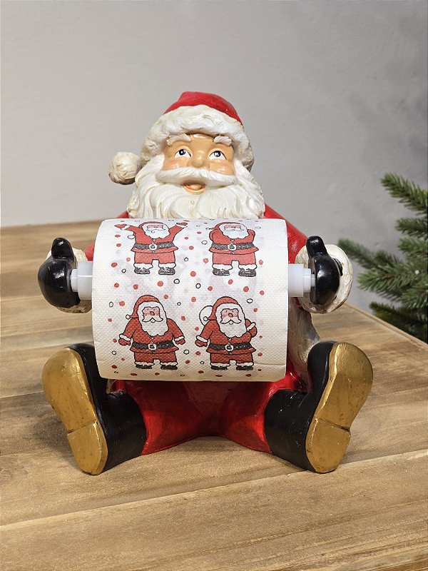PAPAI NOEL EM RESINA COM SUPORTE DE PAPEL HIGIÊNICO