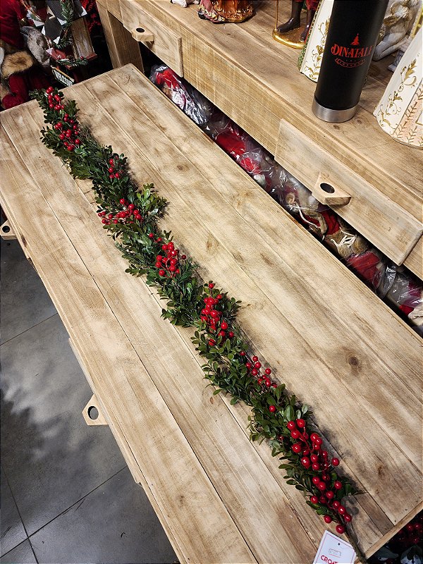 FESTÃO ARAMADO REALISTA COM BERRY E FOLHAGENS  1,50CM