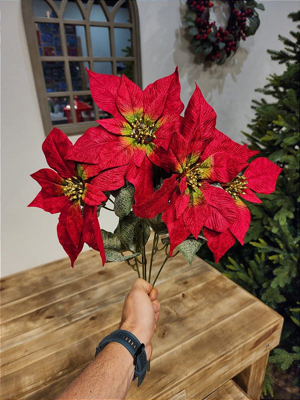 FLOR BUQUE POINSÉTIA VERMELHO 44CM
