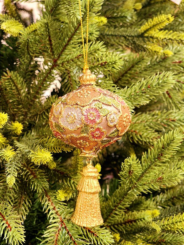 PENDENTE BOLA EM RESINA DOURADO E VERDE