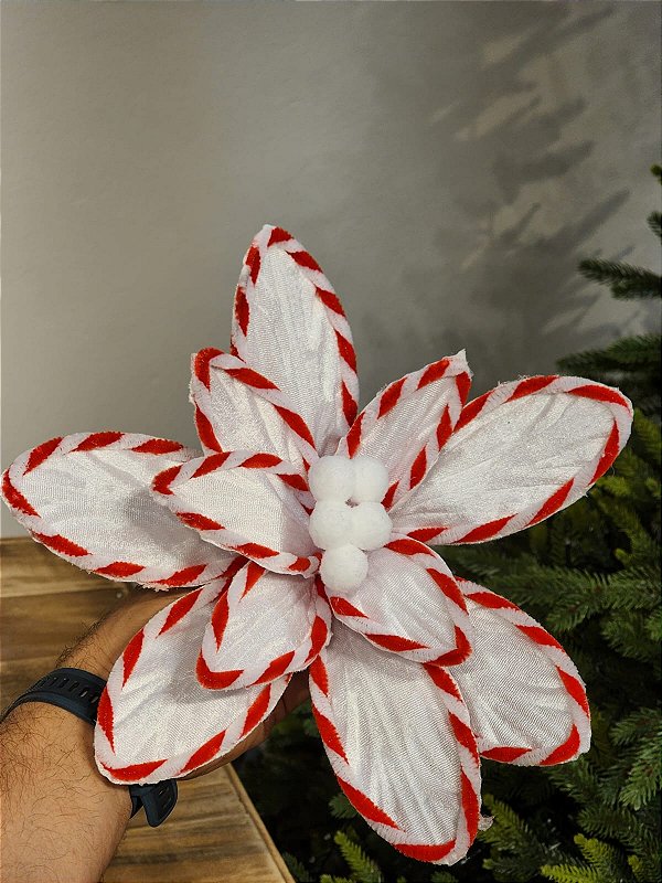 FLOR POINSÉTIA BRANCO BORDA CANDY CANNE 30CM