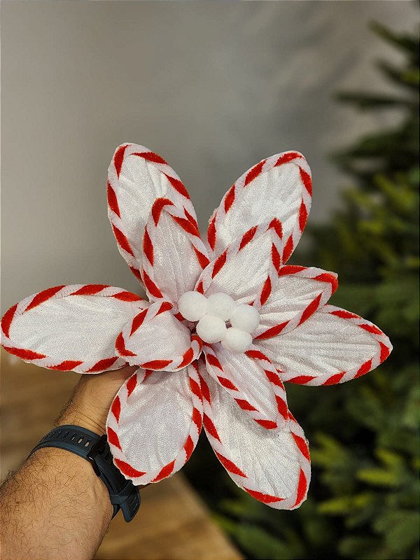 FLOR POINSÉTIA BRANCO BORDA CANDY CANNE 30CM
