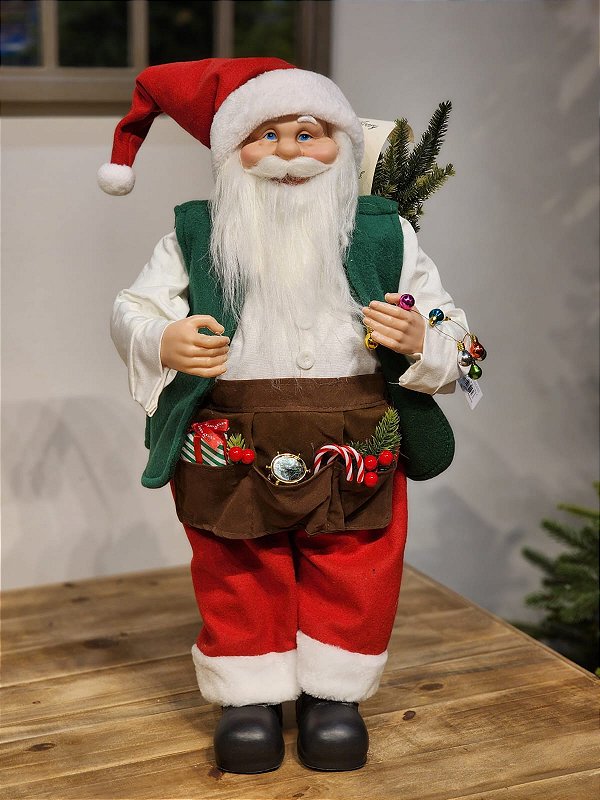 PAPAI NOEL EM PÉ VERDE E BRANCO 60CM