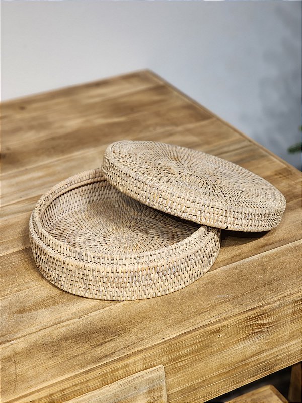 BANDEJA DE RATTAN REDONDA BRANCO 27CM