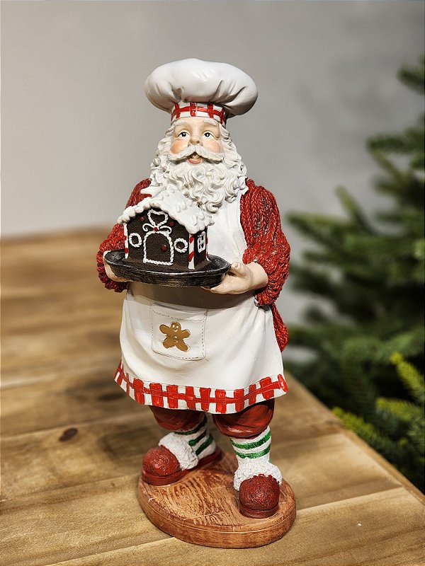 PAPAI NOEL COM BOLO GINGER EM RESINA 31CM