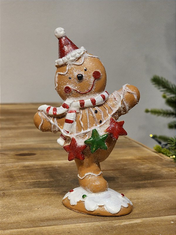 GINGERBREAD EM RESINA VERMELHO E BRANCO 14CM