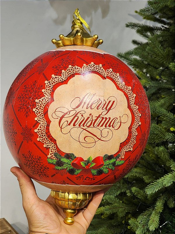 BOLA ORNAMENTO DECORADO ESTAMPADO MERRY CHRISTMAS 36CM