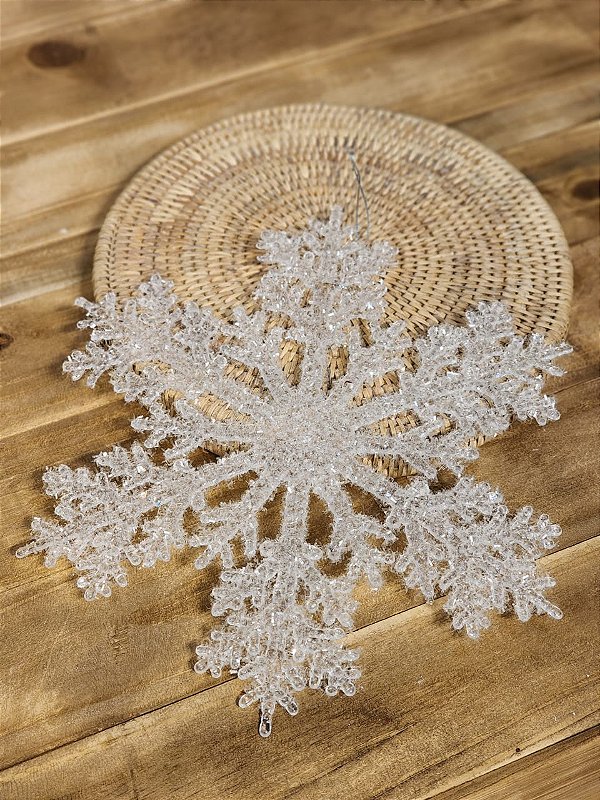 PENDENTE EM FLOCO DE NEVE EM ACRÍLICO TRANSPARENTE 31CM