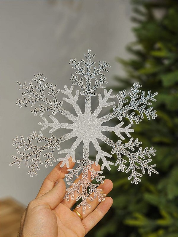 PENDENTE EM FLOCO DE NEVE EM ACRÍLICO TRANSPARENTE 31CM