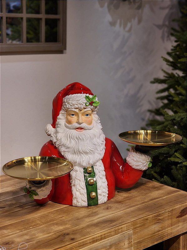 PAPAI NOEL EM RESINA COM SUPORTE SUPER LUXO 43,5CM