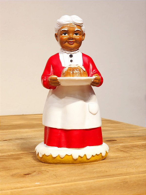 MAMÃE NOEL COZINHEIRA COM BOLO GINGERBREAD EM RESINA 21CM